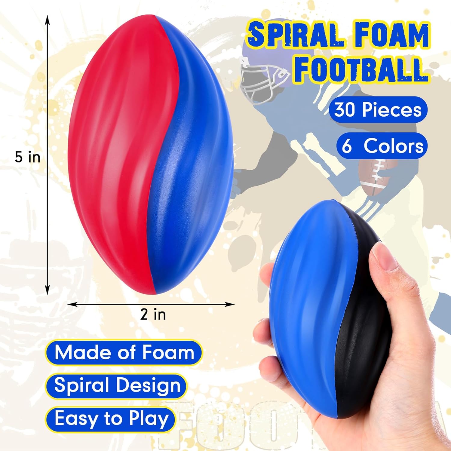 Jerify 30 Pack Mini Footballs Bulk 5 Inch Spiral Foam Football Small Soft Sports Toy for Indoor Outdoor Kids Football Play Game Foot Ball Party Supplies (Multicolor) image 3 of 7 B0FC6F89GT