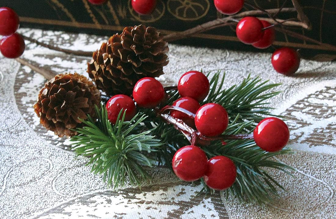 Christmas Wreath Decorations/Winter Floral Red Berry Stems Pine Cone Picks
