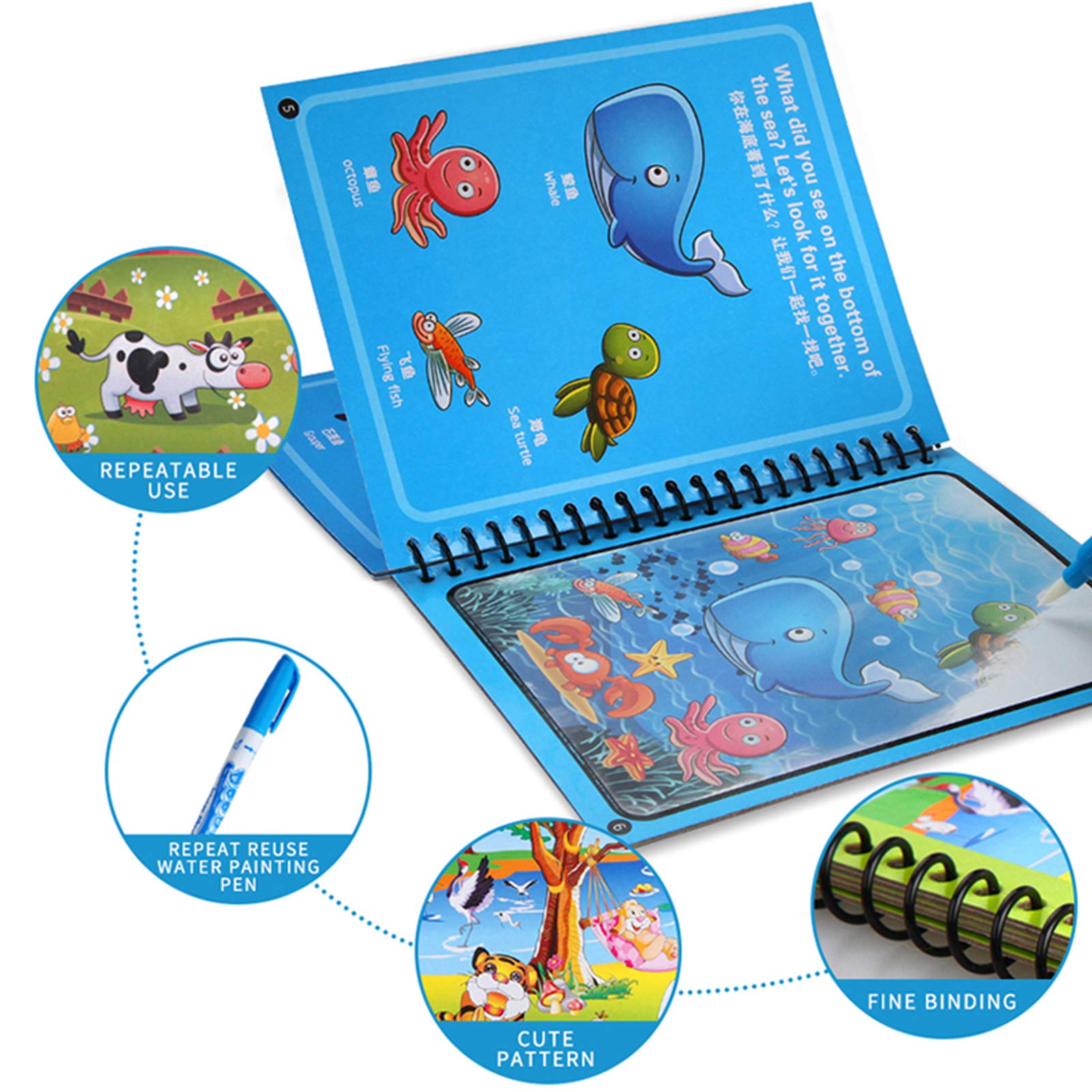 Larfraecy 4 Pack Water Magic Colouring Books Magic Painting Book with Water Pens for Toddlers Kids 3 4 5 6 7 Year Old Boys Girls,Reusable Colouring Book - Image 3