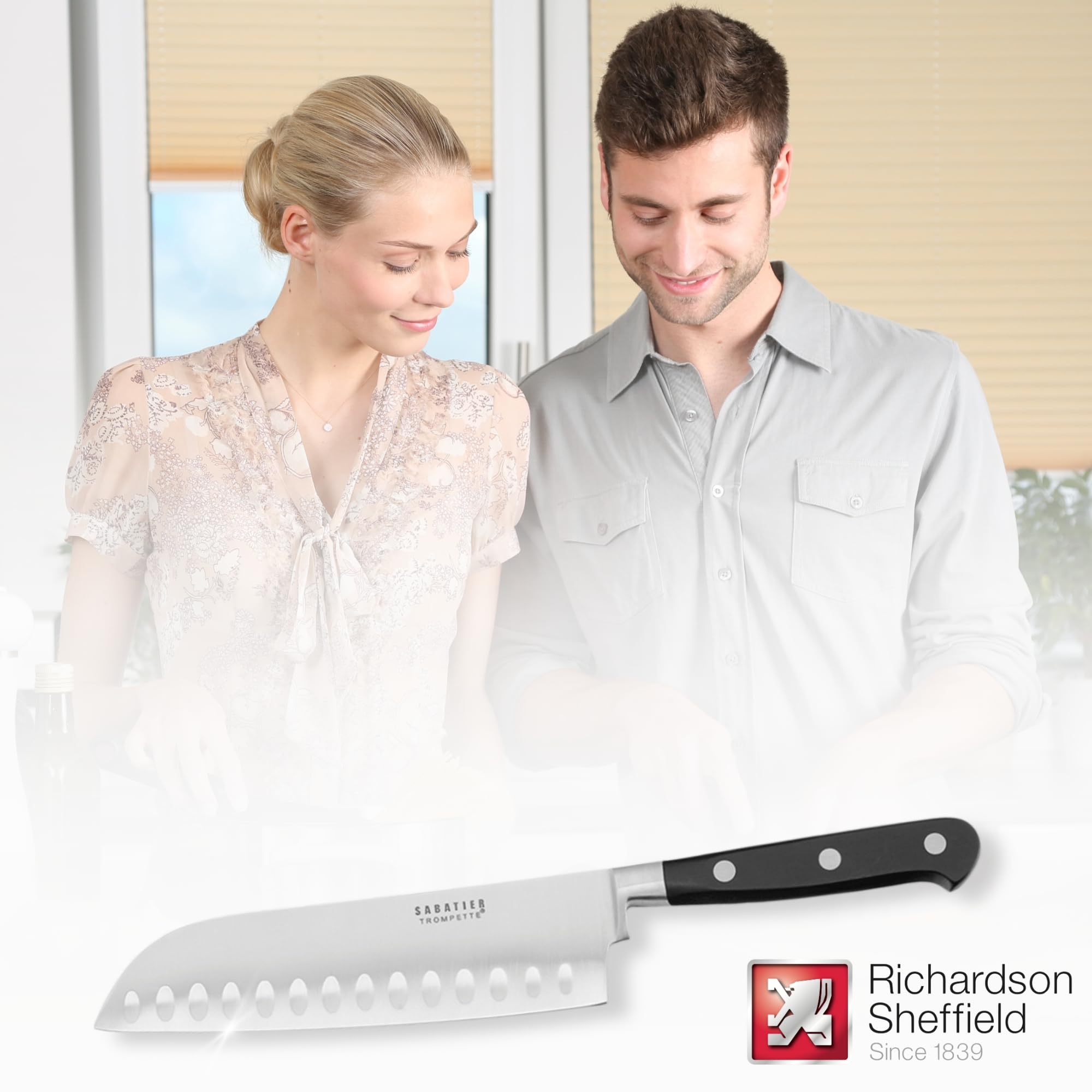 Richardson Sheffield R08000P261161 Sabatier Trompette Santoku Cuchillo de 6.9 pulgadas, plateado