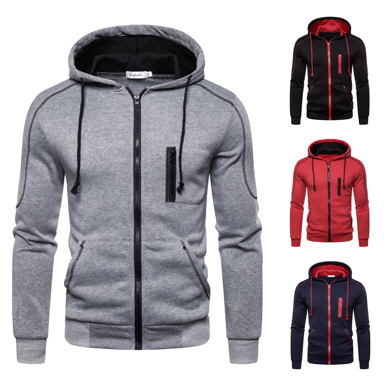 Genérico Sudadera con Capucha con Cremallera, De Felpa, Chaqueta Cremallera Sudadera Capucha para Hombre, Feo Suéter Navideño para Hombre De Talla Sudaderas Polar Mezcla Algodón Corte Holgado