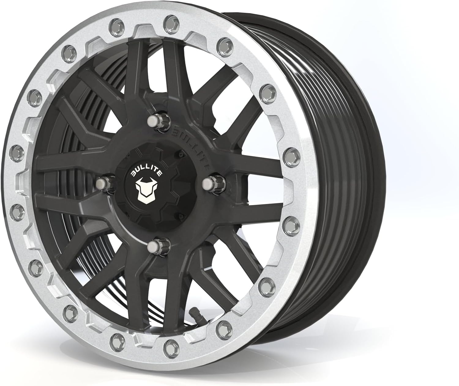 Bullite Wheels BT-06 Berserker Series | Can-Am Maverick X3 Commander Renegade Outlander Defender (Satin Black Rim and Raw Machined Beadlock, 14x7, 5+2 Offset, 4x137 Bolt)