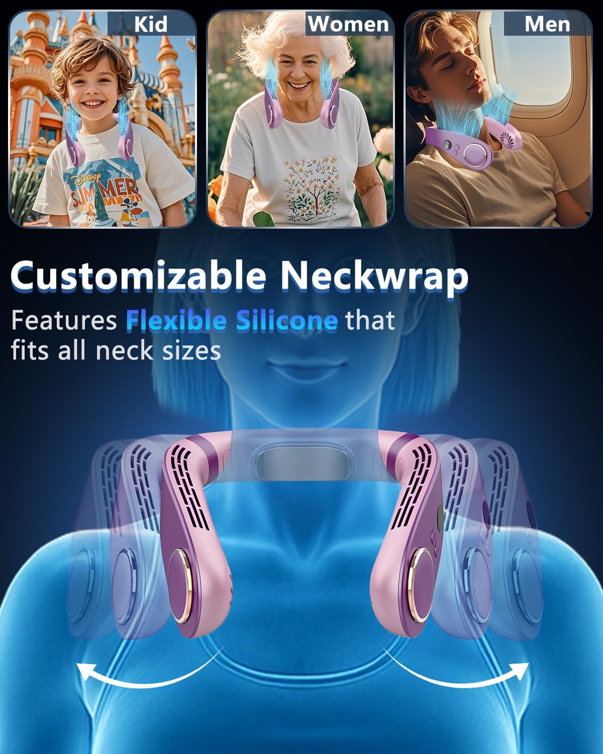 Neck Fan with Cooling Plate,Portable Neck Fans that Blow Cold Air Rechargeable Battery Powered Air Conditioner,Bladeless Wraps Body Ac, Wear Around the Neck Coolers for Hot Weather White