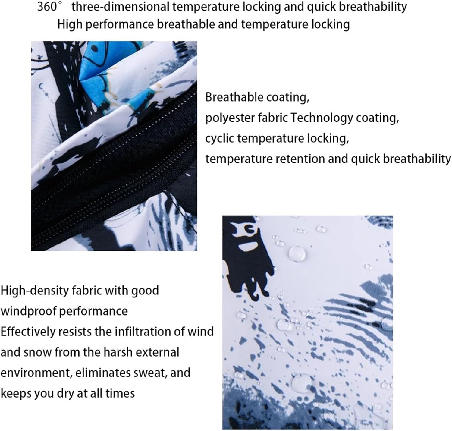 Ski Suit for Men, Men's Printing Winter Warm Hooded Ski Jacket Ski Pants, Waterproof Windproof Snow Coat Suit