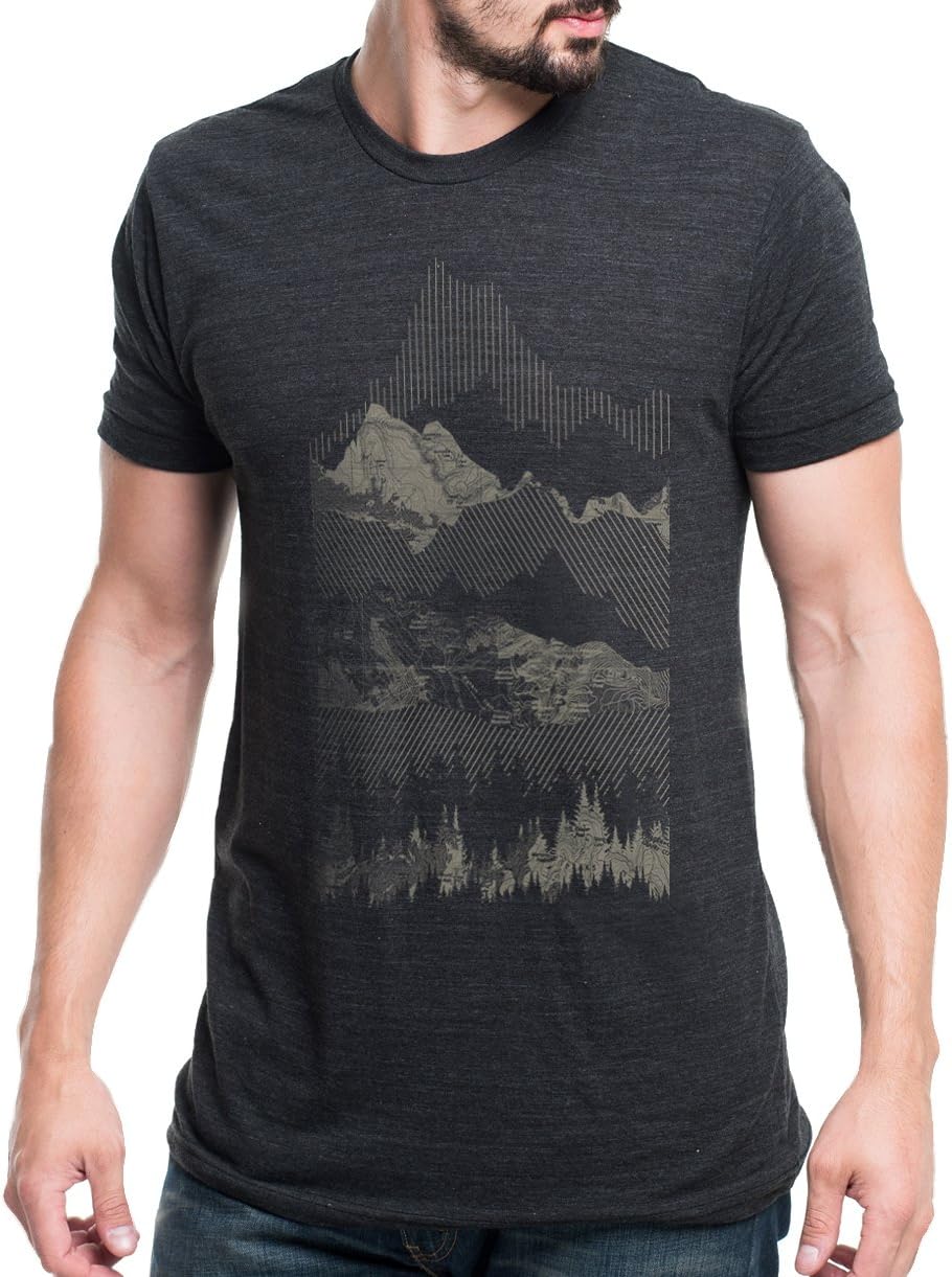 Black Lantern Graphic Tees Screen Printed Tri Blend T Shirt in Tri-Black, Geometric Mountain Range Design