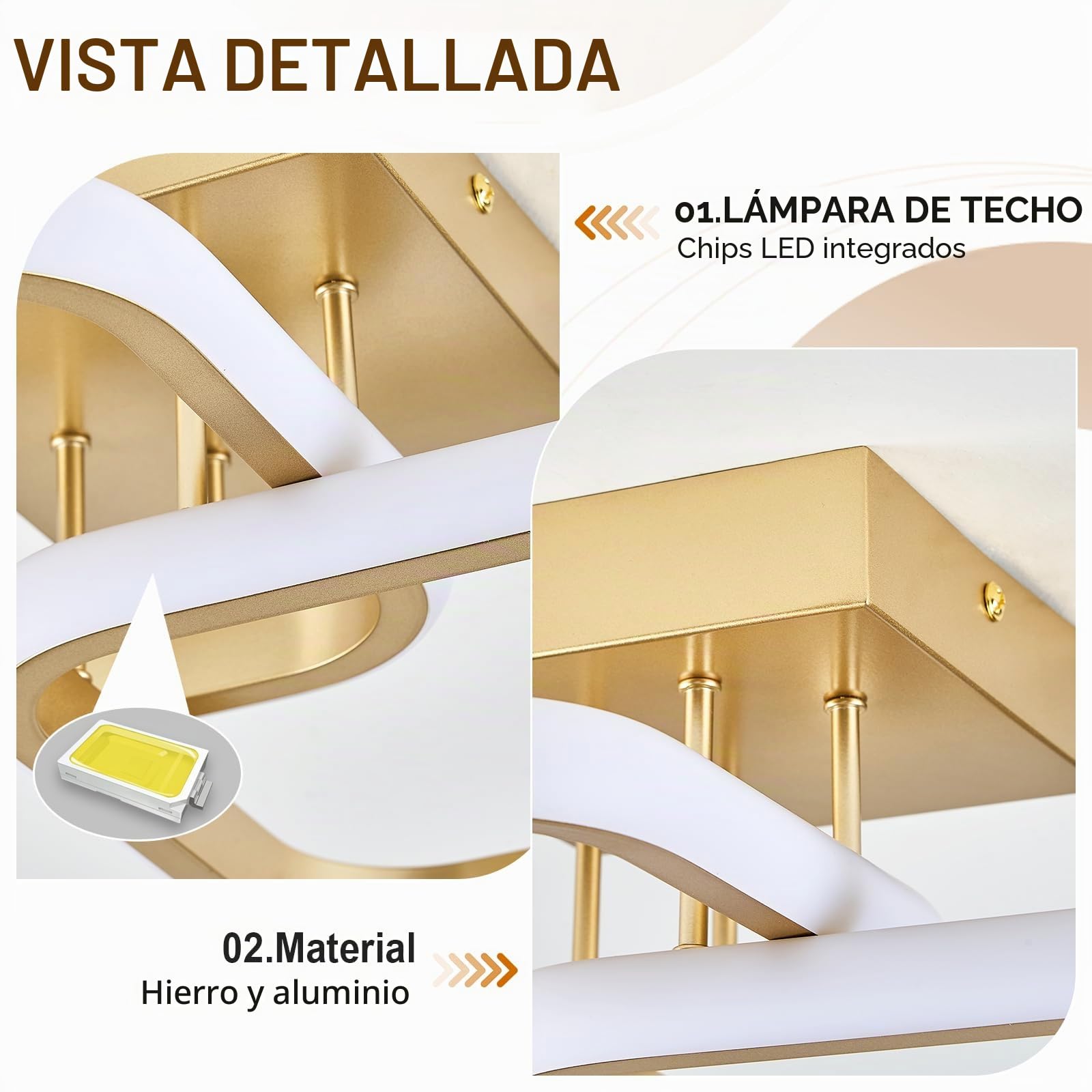 Qamra Plafon Techo Moderna, Lamparas Techo Dorada 32 cm,Lplafon Led Techo 24 W para Balcon, Baño, Cocina,Entrada,4000 K