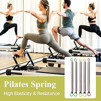 Colaxi 5-Piece Pilates Reformer Spring Set Stainless Steel Replacement Springs for Home or Studio Pilates Bed, Color-Coded for Various Resistance Needs Yellow, Red, Green