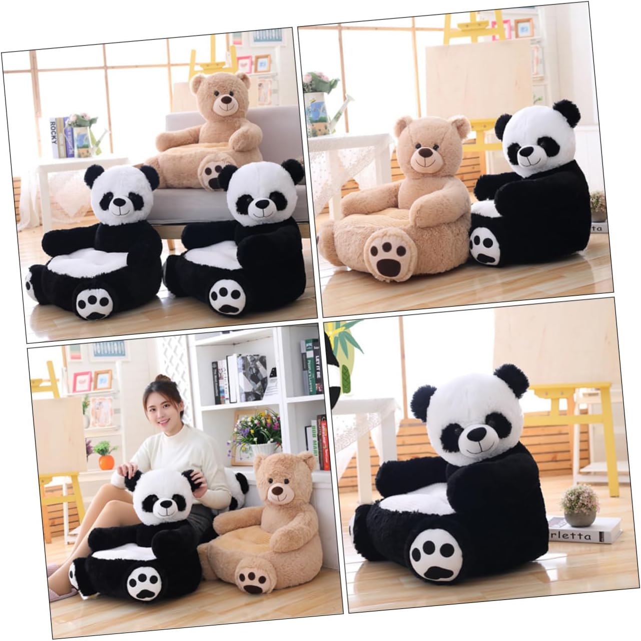DECHOUS Panda Baby Sofa Chair Cute Cartoon Design Soft Plush Material Supportive Infant Learning Seat for Home and Nursery
