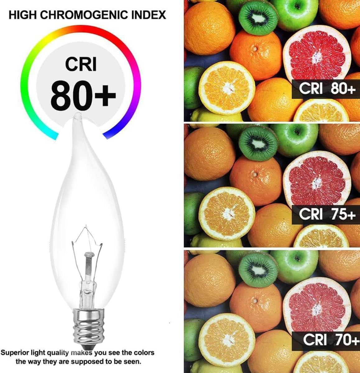 E12 Candle Light Bulbs,60W Candelabra Light Bulbs, E12 B10 Clear Candle Base Bulb with Warm White 2700K, 600 Lumen Dimmable, Flame Shaped Incandescent Chandelier,Dimmable