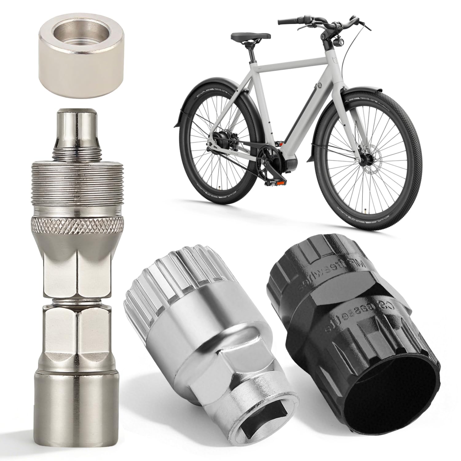 4 Piezas Kit Herramientas Bicicleta, Extractor 2-en-1 para Cassette Roscado/Encastre, Vaso Eje Pedalier 20 Dientes, Extractor Bielas Bicicleta y Tapa