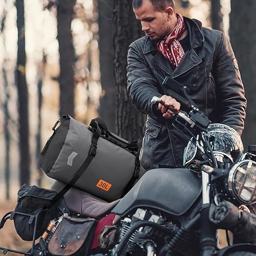Miniatura 8 de Bolsa seca impermeable, bolsa trasera de motocicleta enrollable de 30 L con válvula de aire y correas de fijación rápida, bolsas de viaje para