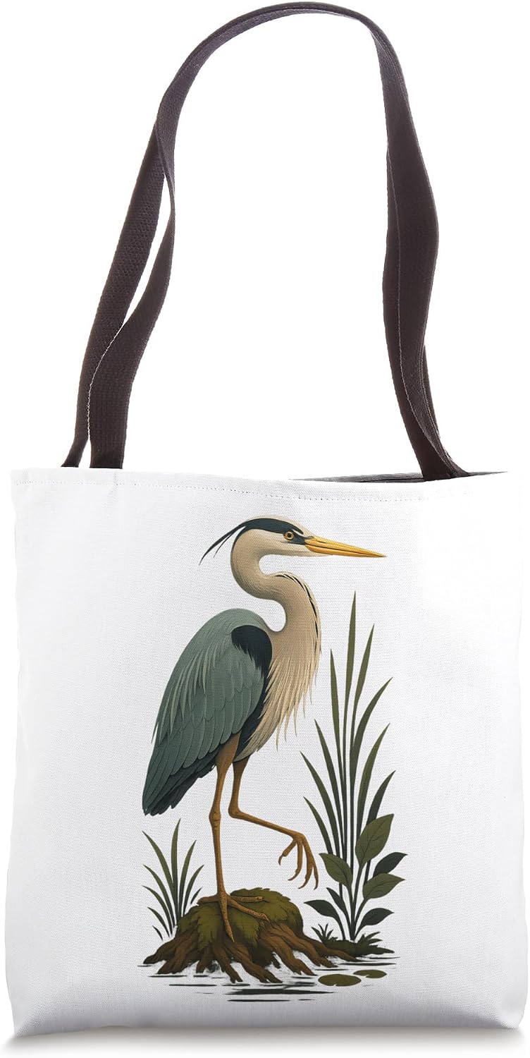 Blue Heron Standing Wetland Birder Tote Bag