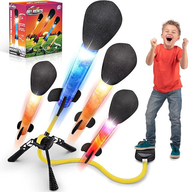Dislocati Light-up Stomp Toy Rocket for Kids Outdoor Toys Garden Toys Christmas Birthday Gifts