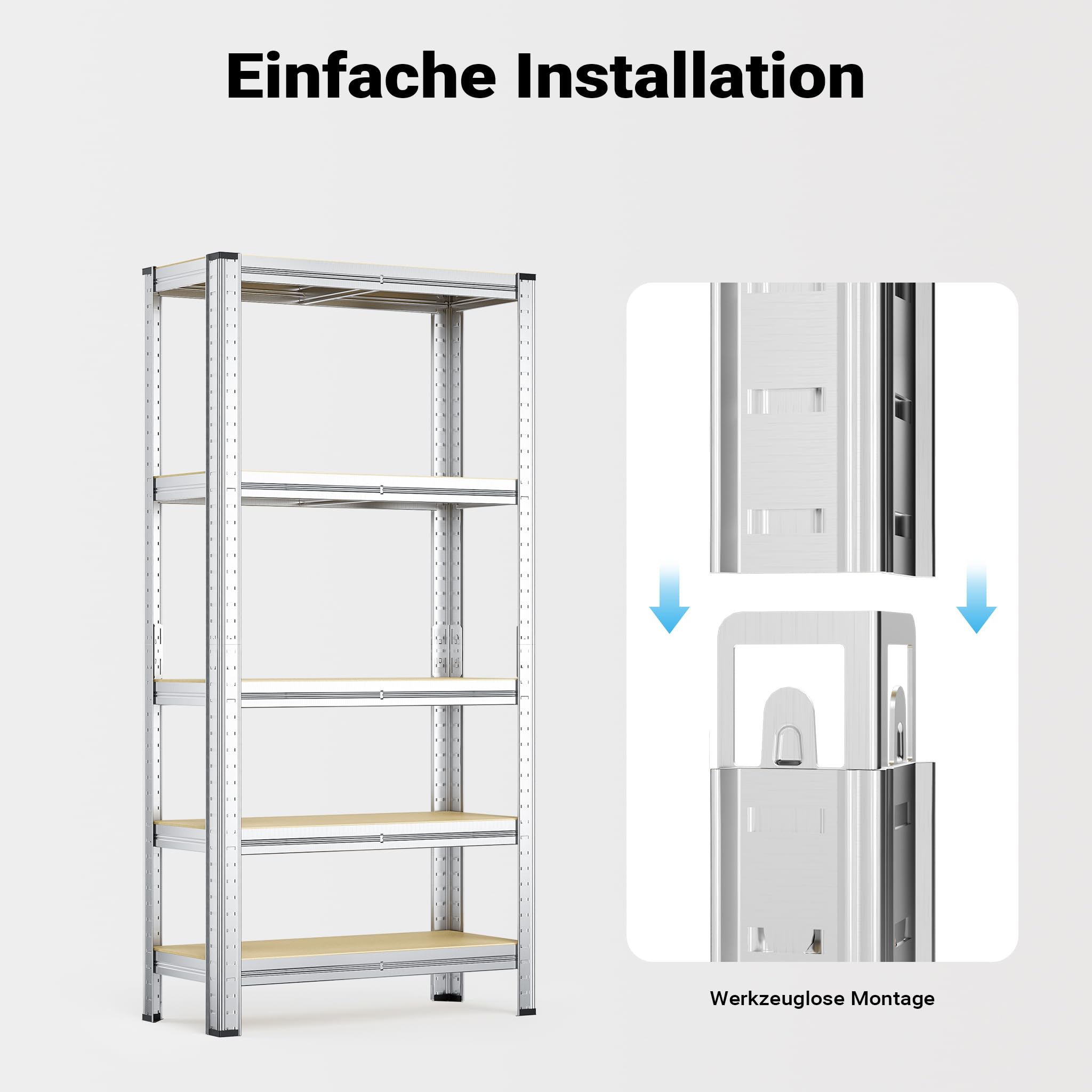Wiltec Schwerlastregal 180x90x30cm, Gesamtlast 875kg, Steckregal verzinkt aus Stahl, Lastenregal mit 5 Ablagen, Werkstattregal