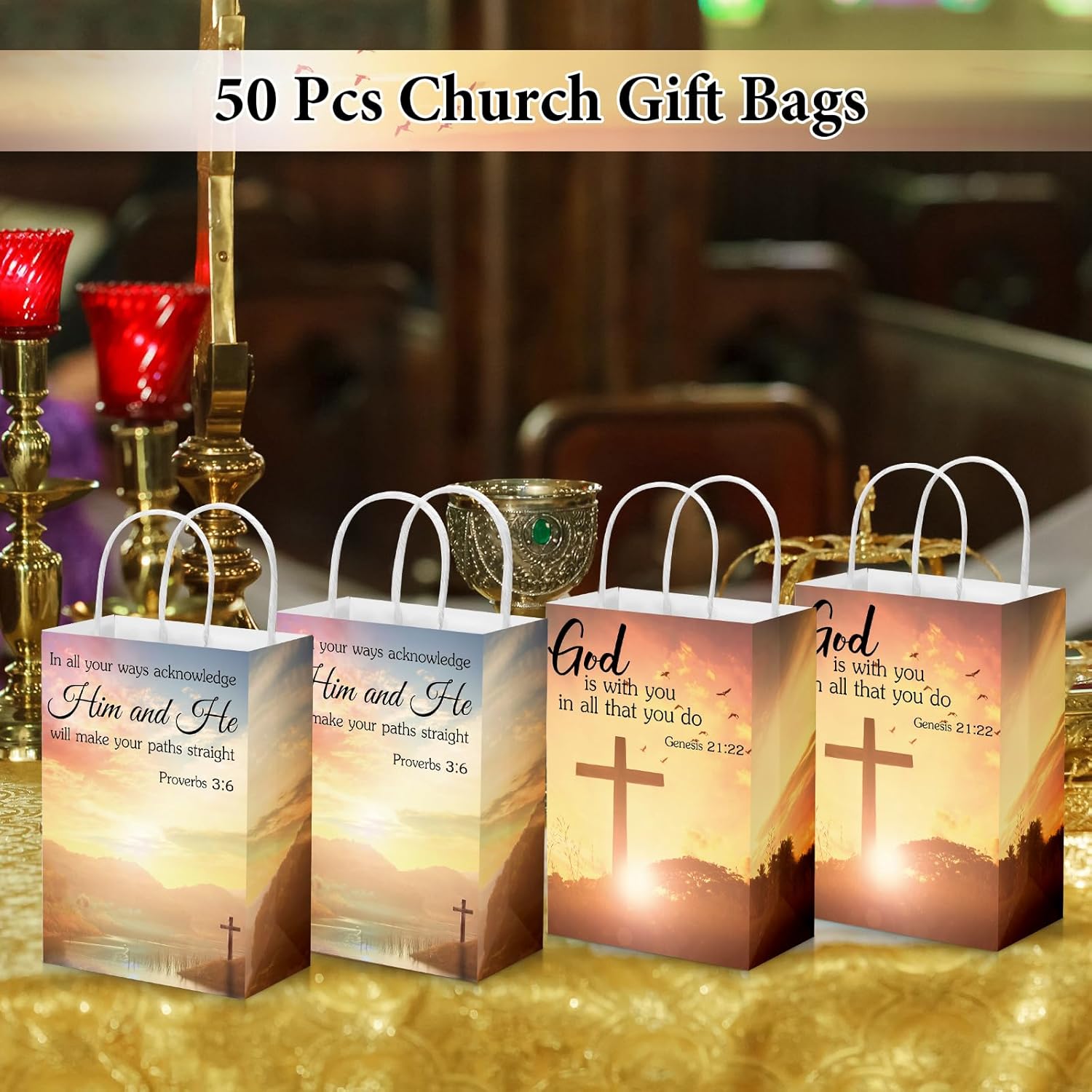 Zhanmai 50 Pcs Easter Christian Gift Bags Church Visitor Welcome Packets Bulk with Handles Religious Baptism Bags with Bible Verse for Holiday Party 5.91 x 3.15 x 8.27 Inch - Image 6