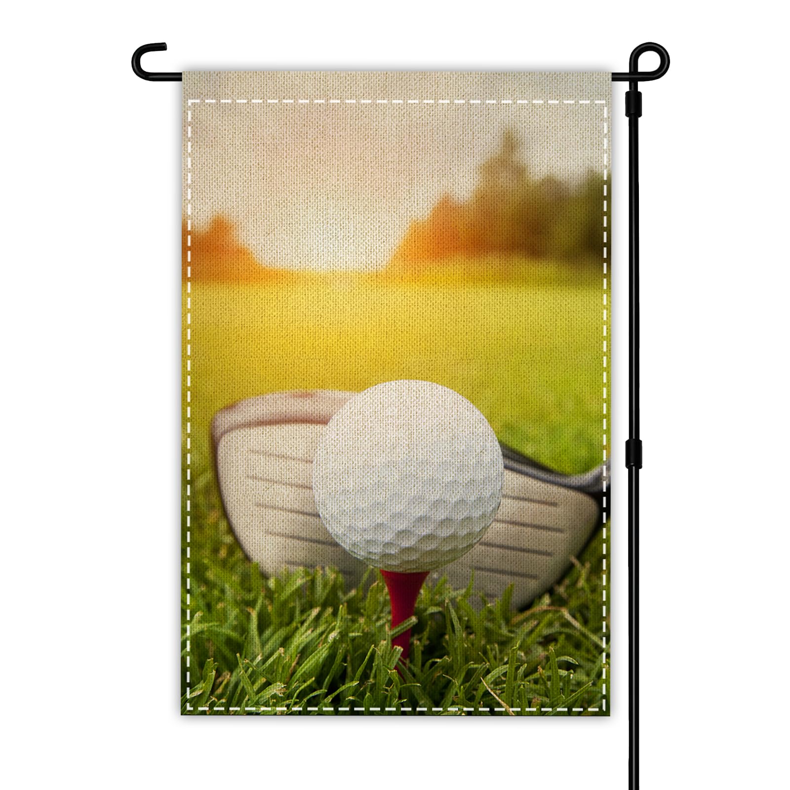 Golf Ball Garden Flag Welcome Party Outdoor Outside Happy Birthday Decorations Picks Home House Garden Yard Decor 12x18"