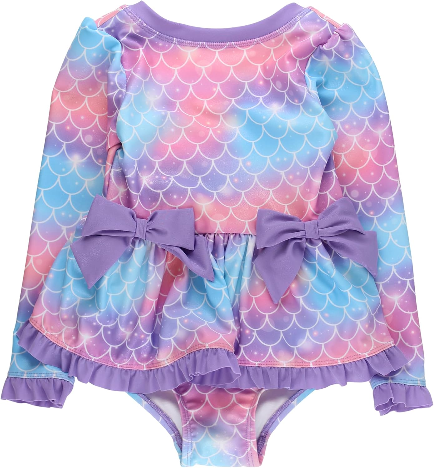 RuffleButts Girls UPF50+ Long Sleeve One Piece Bow Peplum Rash Guard Swimsuit