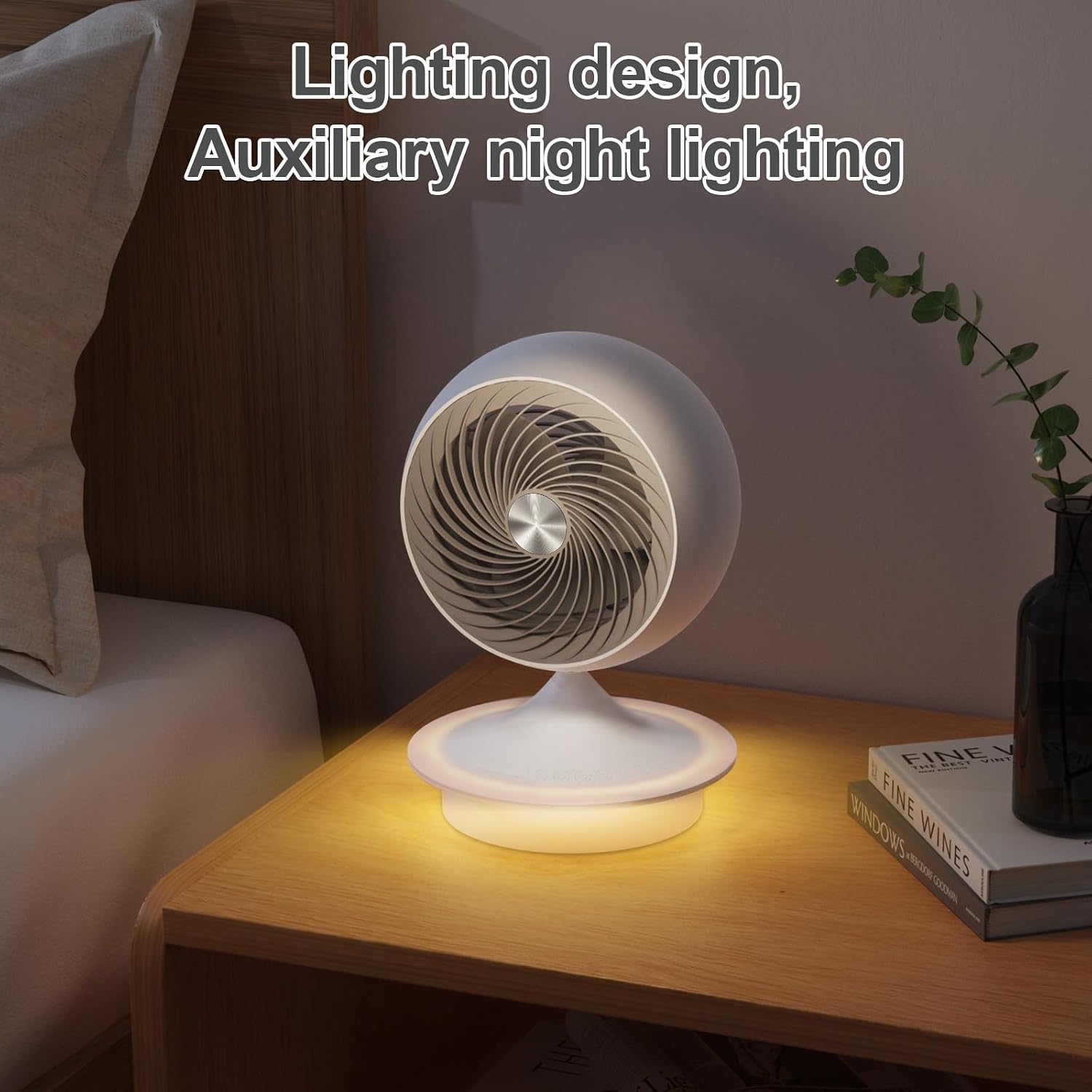 Desk Fans for Bedroom with Light, 13 Inch Table Air Circulator Fans, Oscillating Fan for Whole Room, 70° Vertical and 100° Oscillating, 3 Speeds, 28dB Quiet, for Home,Office,Outdoor