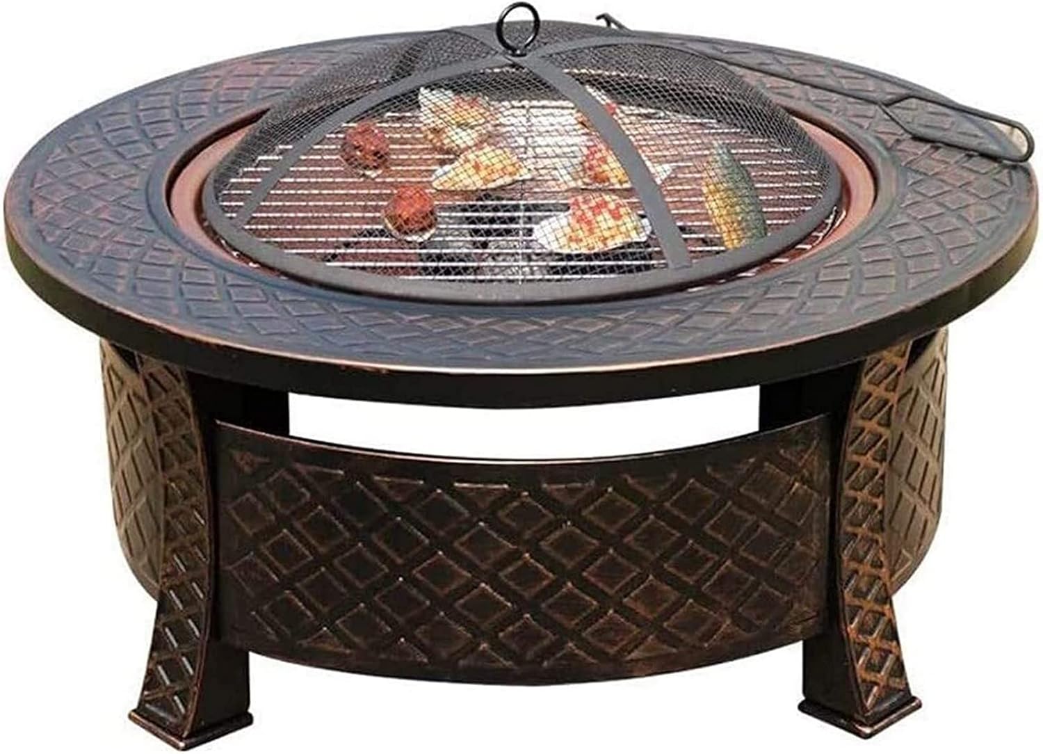 Garden Fire Pit Portable Grill Barbecue Rack Outdoor Fire Pit -32 Inch Large Bonfire Wood Burning Patio & Backyard Firepit for with Round Spark Screen for Camping Backyard