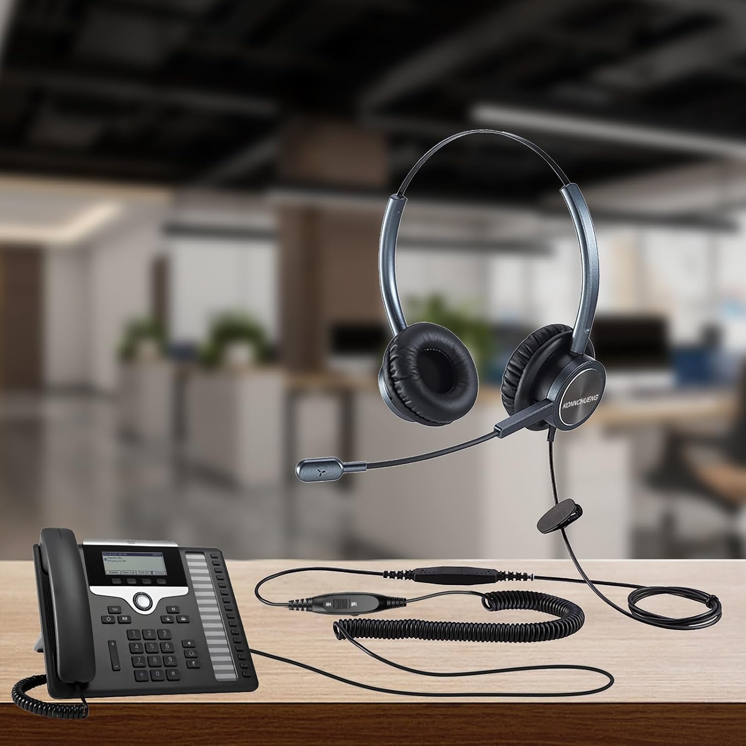 Wired Headset for Cisco Phone, RJ9 Connector for Cisco 6851, 7821, 7945G, 7975G, 8811, 8845, 8861, 8865, 9951, Noise Canceling Microphone, Volume Control, Dual Ear for Call Center & Office