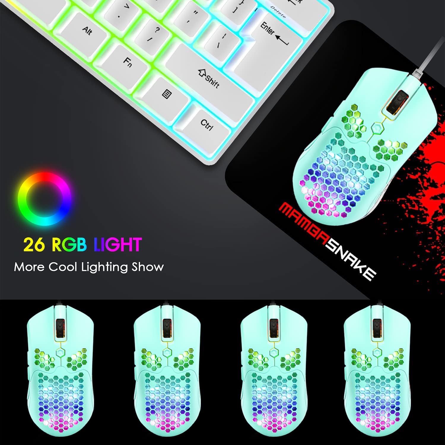 KUIYN 383 PRO M5 mouse displaying various RGB lighting effects