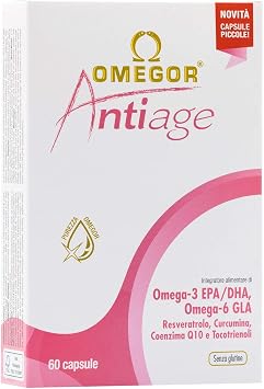 OMEGOR Antiage | Integratore per la Pelle | Omega 3 EPA/DHA e Omega 6 GLA |  Resveratrolo, Curcumina, Alfa Lipoico, Coenzima Q10, Tocotrienoli | 60  capsule : Amazon.it: Salute e cura della persona