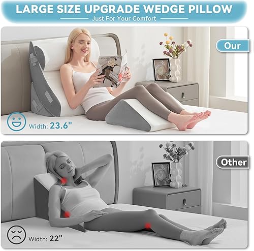 Miniatura 3 de Kingfun Juego de 4 almohadas ortopédicas de cuña para poscirugía, espuma viscoelástica para dormir, soporte ajustable para piernas, espalda y