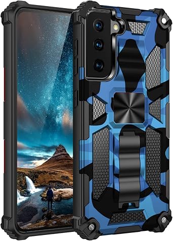 Case Compatible with Samsung Galaxy S25 Ultra Phone Cases Heavy Duty Military Style PC+TPU Shockproof Camouflage Cover with Kickstand and Metal Stand for Magnetic Car MountDark Blue