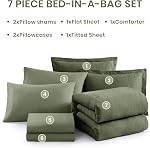 Monbix Queen Set de confort - 7 Pièces Cationic Teeing Olive Green Bed dans un sac Ensembles de lit Queen avec consolateur, Draps, Oreillers & Ensembles de consolateurs de lit réversibles pour shams
