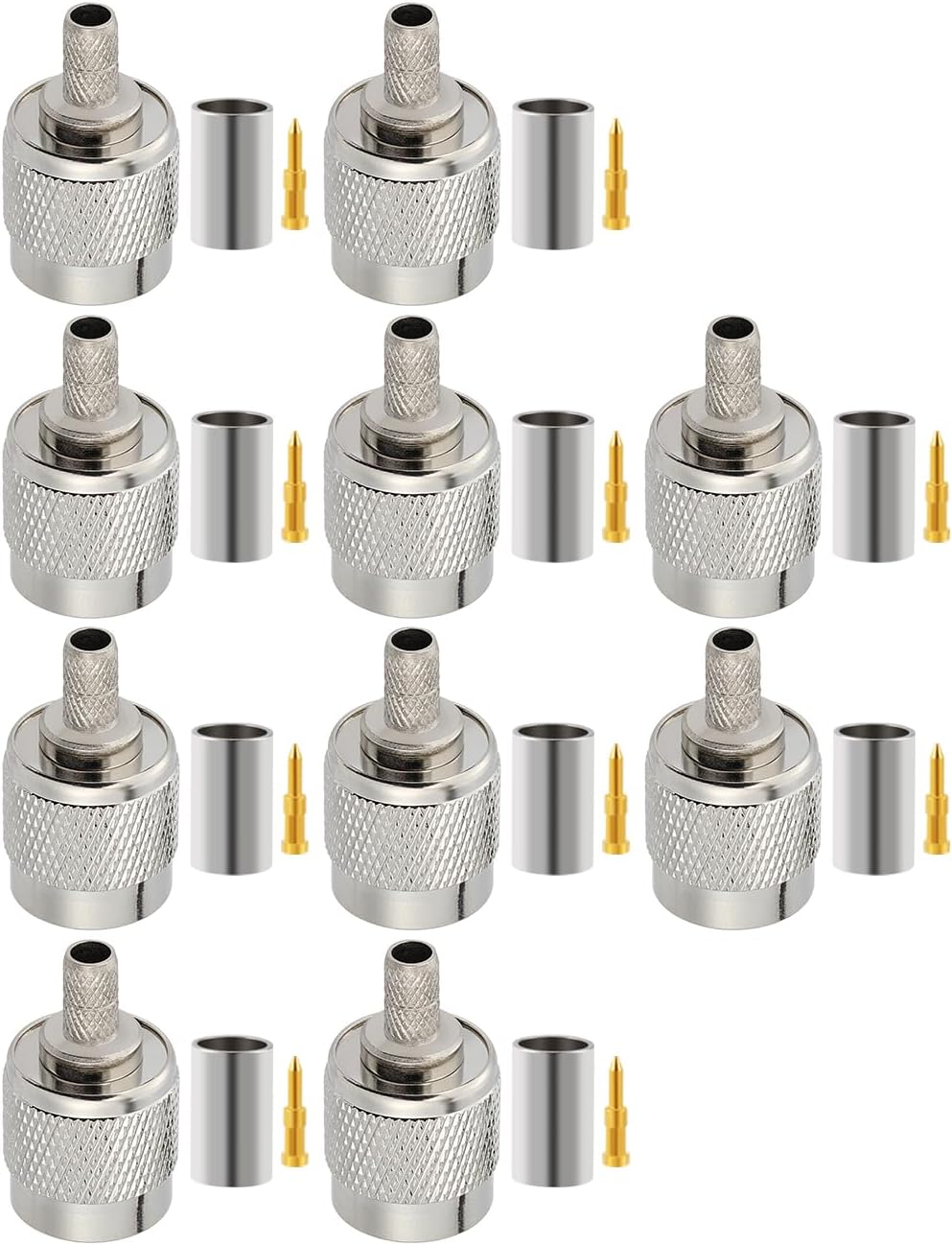 10 PCS TNC Male RF Connectors 50 Ohm TNC Plug Crimp Coaxial Connector for RG58 RG142 RG400 LMR200 RF Coax Cable