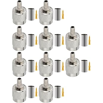 Vecys TNC Male RF Connector 50 Ohm TNC Plug Crimp Coaxial Connector for RG58 VLR195 RG142 RG400 RF Coaxial Cable Pack of 10