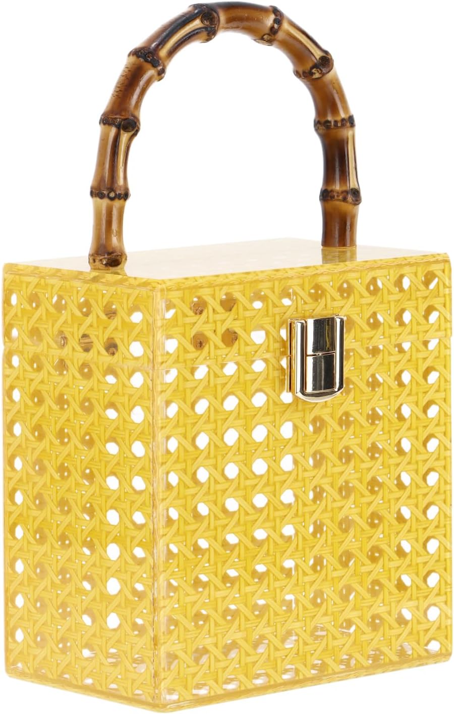 Oweisong Rattan Acrylic Clutch Purse for Women Formal Wedding Evening Handbag Summer Beach Wicker Top Handle Bag