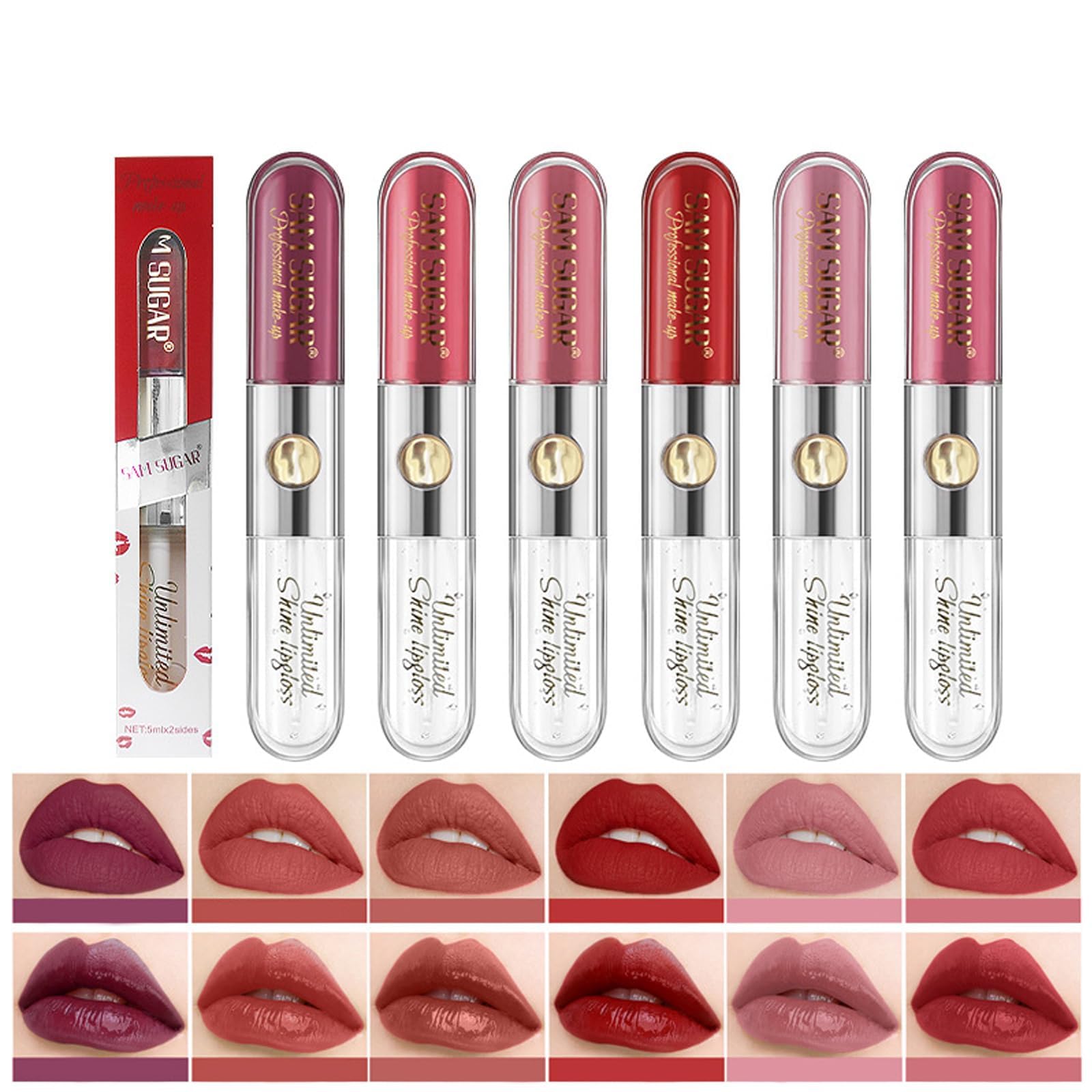 NALACAL6 Colors Matte Liquid Lipstick and Clear Moisturizing Lip Oil, Nude to Red Lip Stain, High Pigmented Long Lasting Glossy Lip