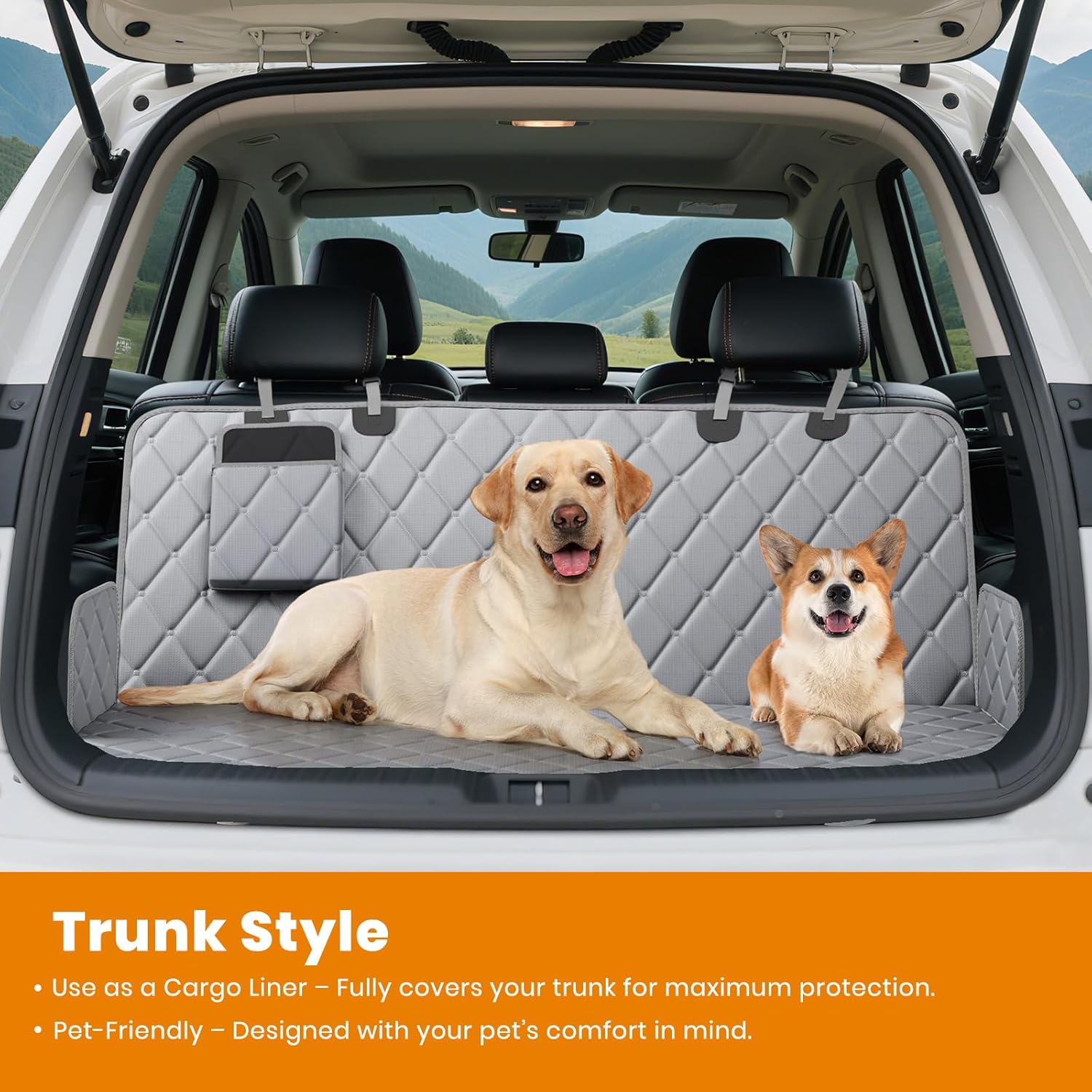 Dog Car Seat Cover for Back Seat 100% Waterproof, Long-Lasting and Soft Nonslip Backseat Cover for Cars, SUVs and Trucks, 600D Oxford Fabric, Grey, Standard (54" W x 59" L)