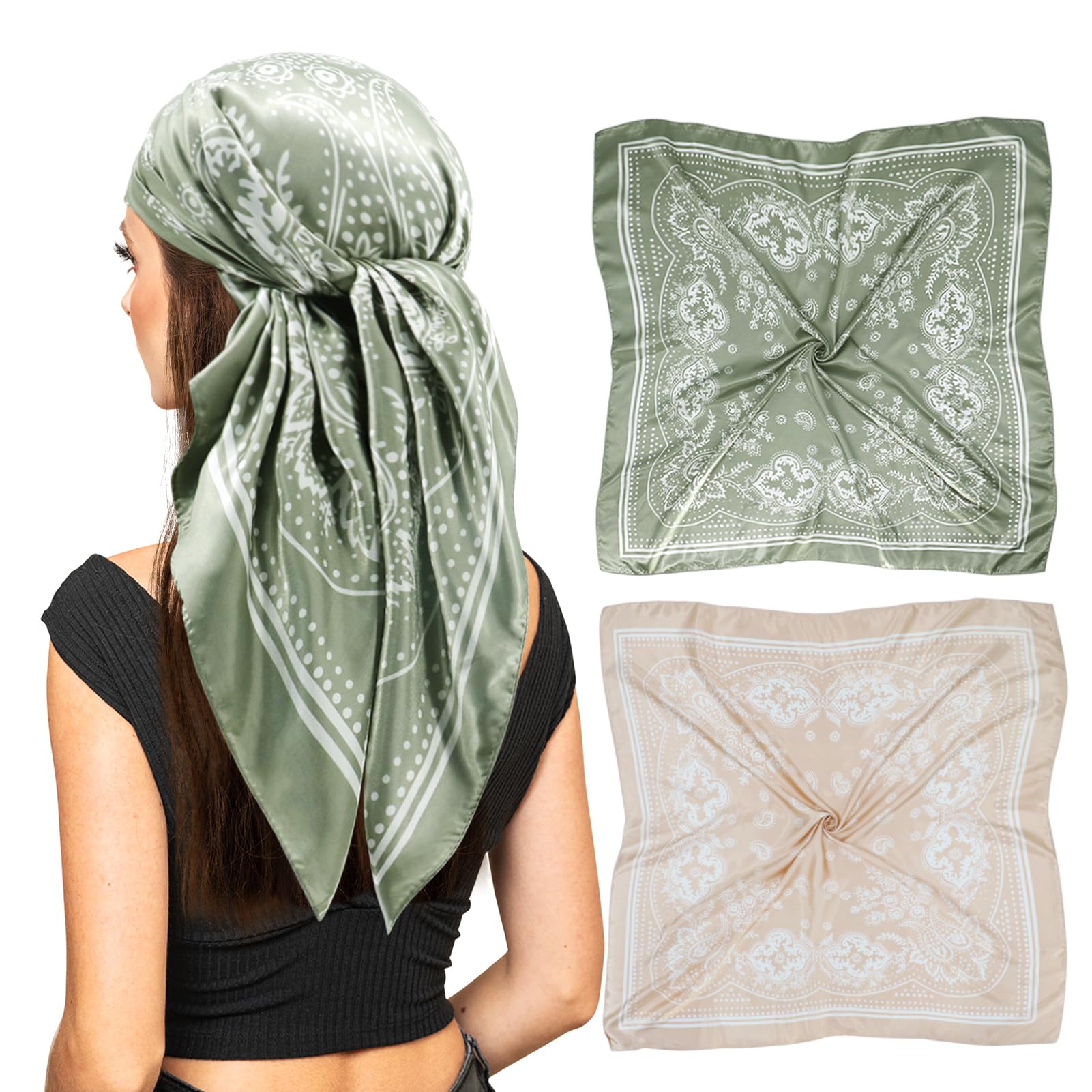 vimate Kopftuch für Frauen-35“ Quadrat Seide Gefühl Satin Schal Seidentuch für Haar Wrapping und Schlafen in der Nacht