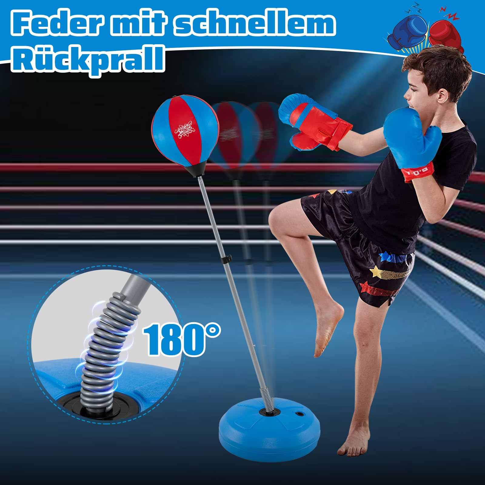 GOPLUS Juego de Saco de Boxeo, Altura Ajustable 120-154 cm, Saco de Boxeo de Pie con Guantes de Boxeo, Bomba y Base Rellenable, Punchingball para Niños y Adultos, para Ejercicio o Entrenamiento