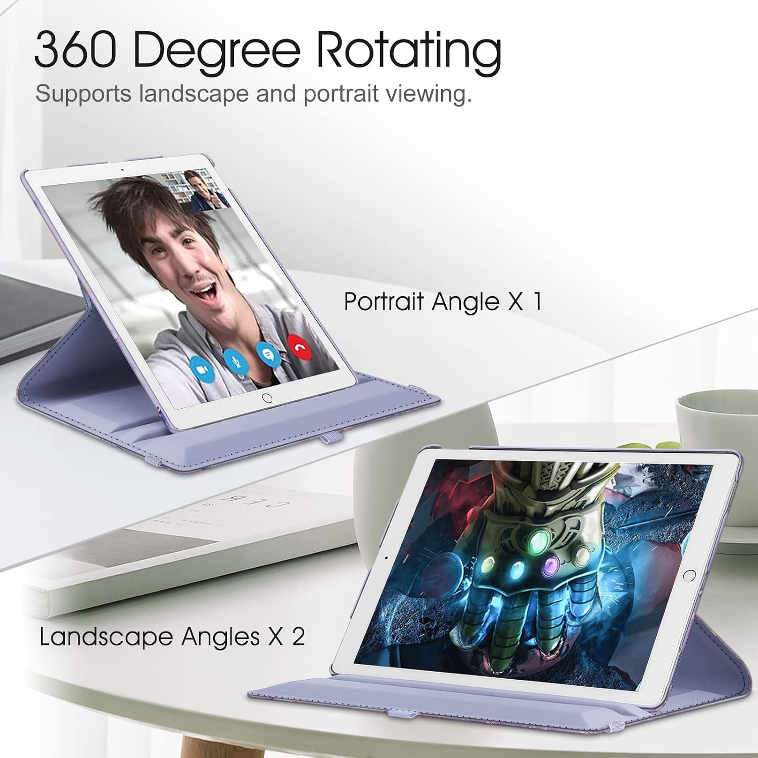 Fintie Rotating Case for iPad Pro 12.9-inch (2015/2017 Model, 1st/2nd Gen) | 360° Swivel Stand, Landscape & Portrait Viewing, Shockproof Protective Cover, Auto Sleep/Wake, Lilac Marble