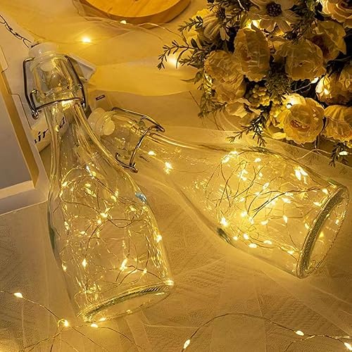 Miniatura 9 de Guirnalda de luces LED, paquete de 10 luces de hadas de alambre de cobre de 6.6 pies, funciona con pilas, mini cadena de luces para dormitorio,