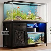 4ever2buy 55-75 Gallon Heavy Duty Aquarium Stand with Power Outlets, RGB LED Lights, Storage Cabinet - 1100LBS Oak Farmhouse Style