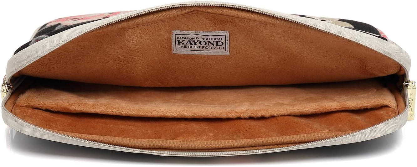 kayond Black Rose Patten Canvas Water-Resistant 17 Inch Laptop Sleeve
