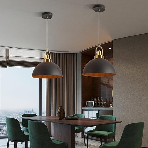 Miniatura 7 de YHANFENGCY Modern Black Pendant Light - 13.58 Inch Diameter - 78.74 Inch Wire Length - Perfect for Kitchen Island, Hallway - Versatile Lighting