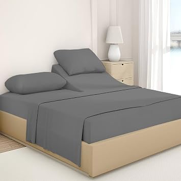 Split Top King Sheets Sets for Adjustable Beds - 100% Natural Cotton Split Head King Sheets - 34 inch Down Flex Head King Split Sheet Set for Sleep Number Bed - 4 Piece Dark Grey