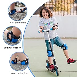 Kids/Youth Knee Pad Elbow Pads Guards Protective Gear Set for Roller Skates Cycling BMX Bike Skateboard Inline Skatings Scooter Riding Sports (Black / Blue, Small (3-8 years))