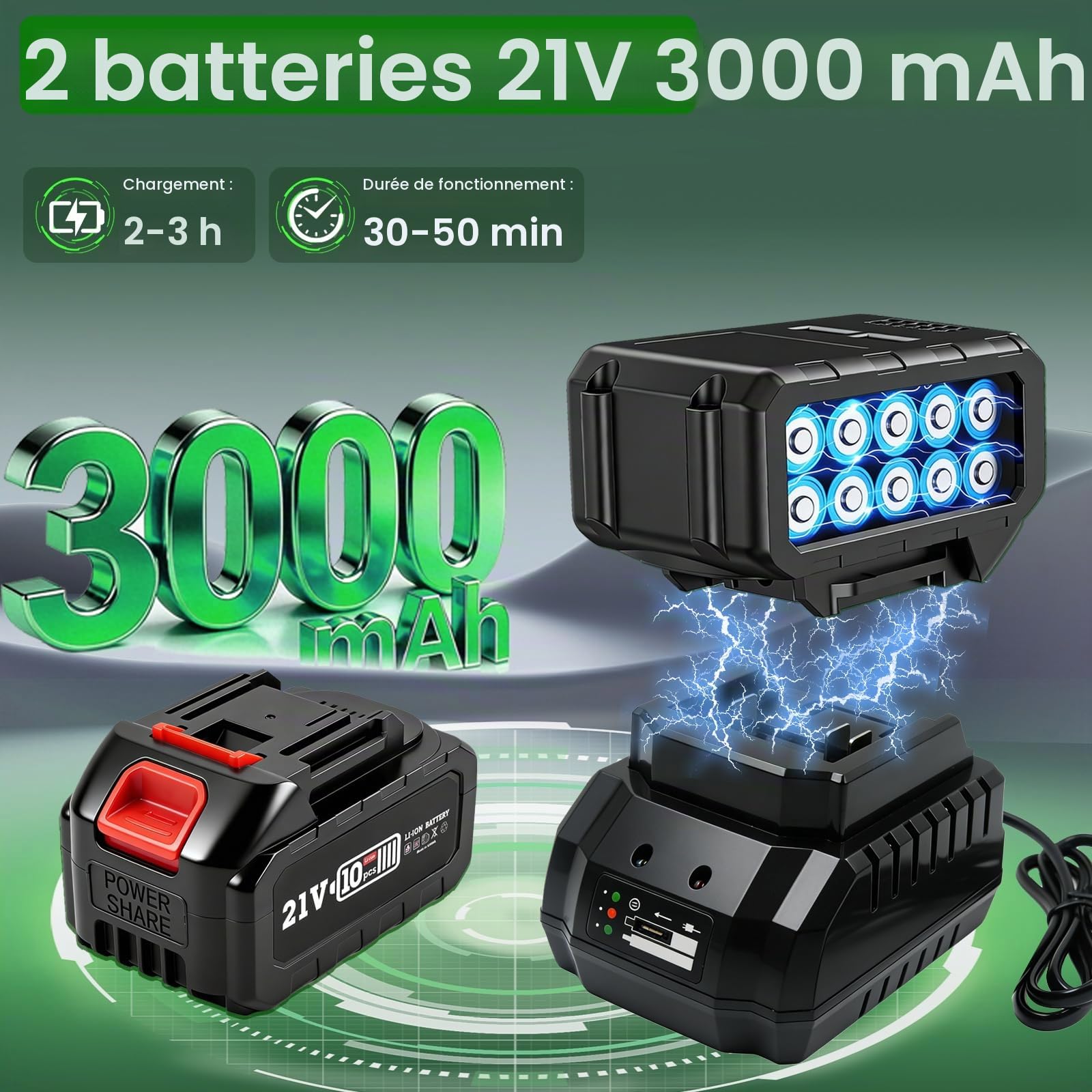 Debroussailleuse Electrique sans Fil, Coupe Bordure sans Fil avec avec 2 Batteries et avec 3 Types de Lames, 21V Debrouissalleuses Batterie,Télescopique, pour Jardin, Pelouse, Herbe et Bordures,Vert