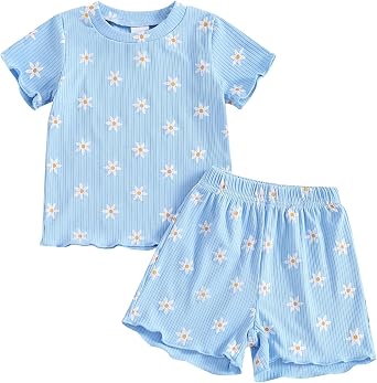 Ayalinggo Baby Girl Summer Outfits Short Sleeve Lettuce Trim Floral Tops + Shorts Set Infant Clothes
