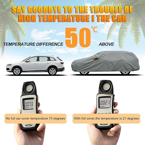 Miniatura 6 de Kayme Cubierta de coche resistente al agua para todo tipo de clima, cubierta exterior completa protección contra rayos UV, ajuste universal