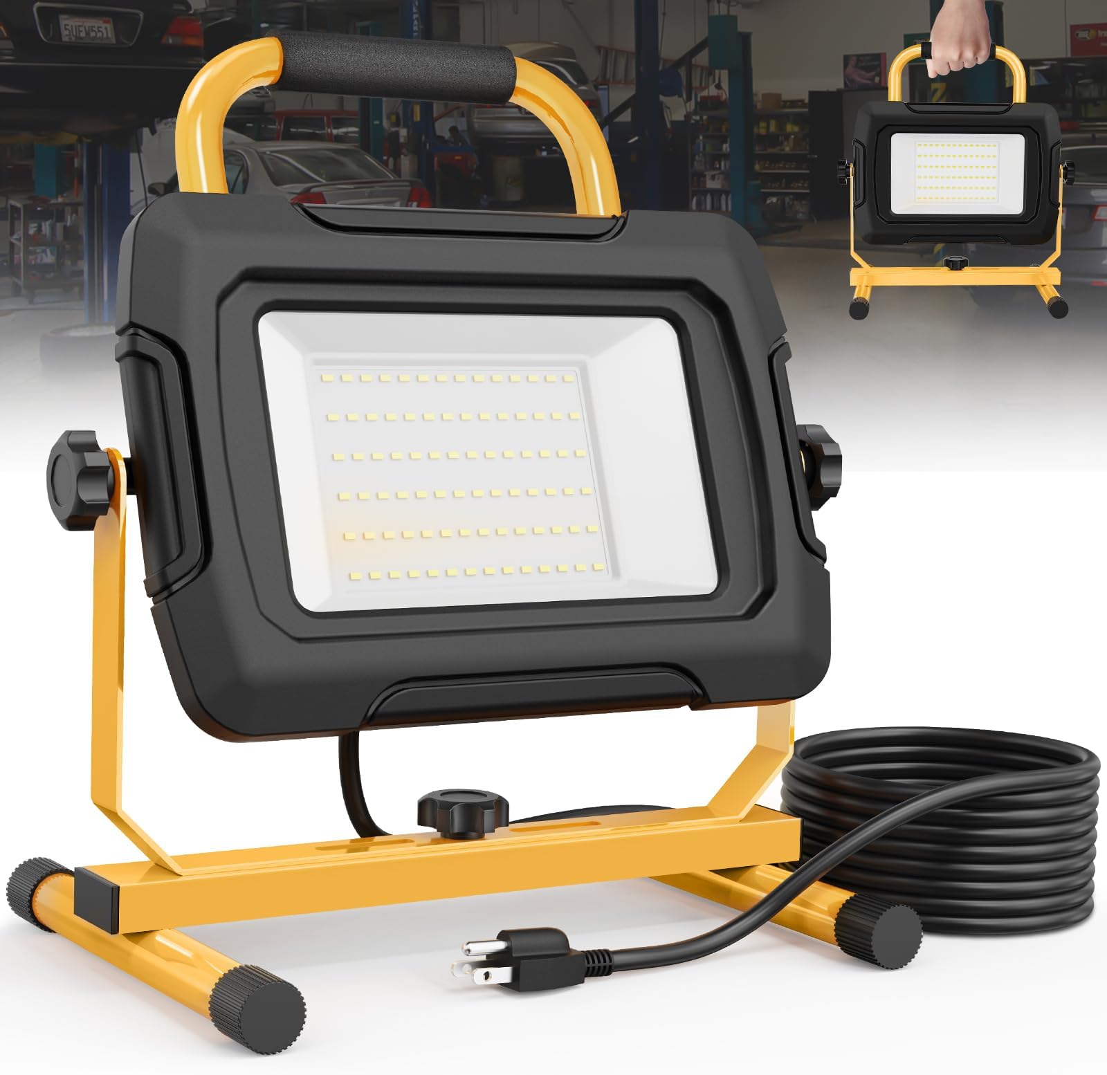 HYPERLITE LED Work Light 5000Lumen: 50W Waterproof Flood Light - Portable Work Light with 6.6FT Cord and Switch for Job Site Garage Workshop Car Repairing Indoor Outdoor Lighting