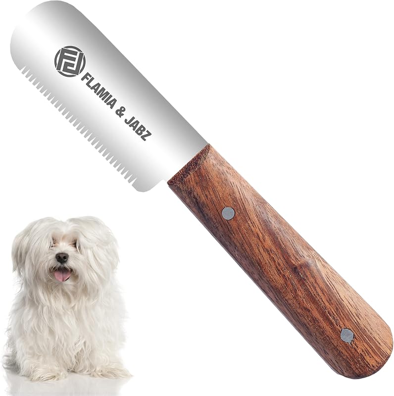 Faca de Trimming para Cães com Lâmina de Aço Inoxidável de 7,62 cm FLAMIA & JABZ – Canhoto, Média, Cabo de Rosewood