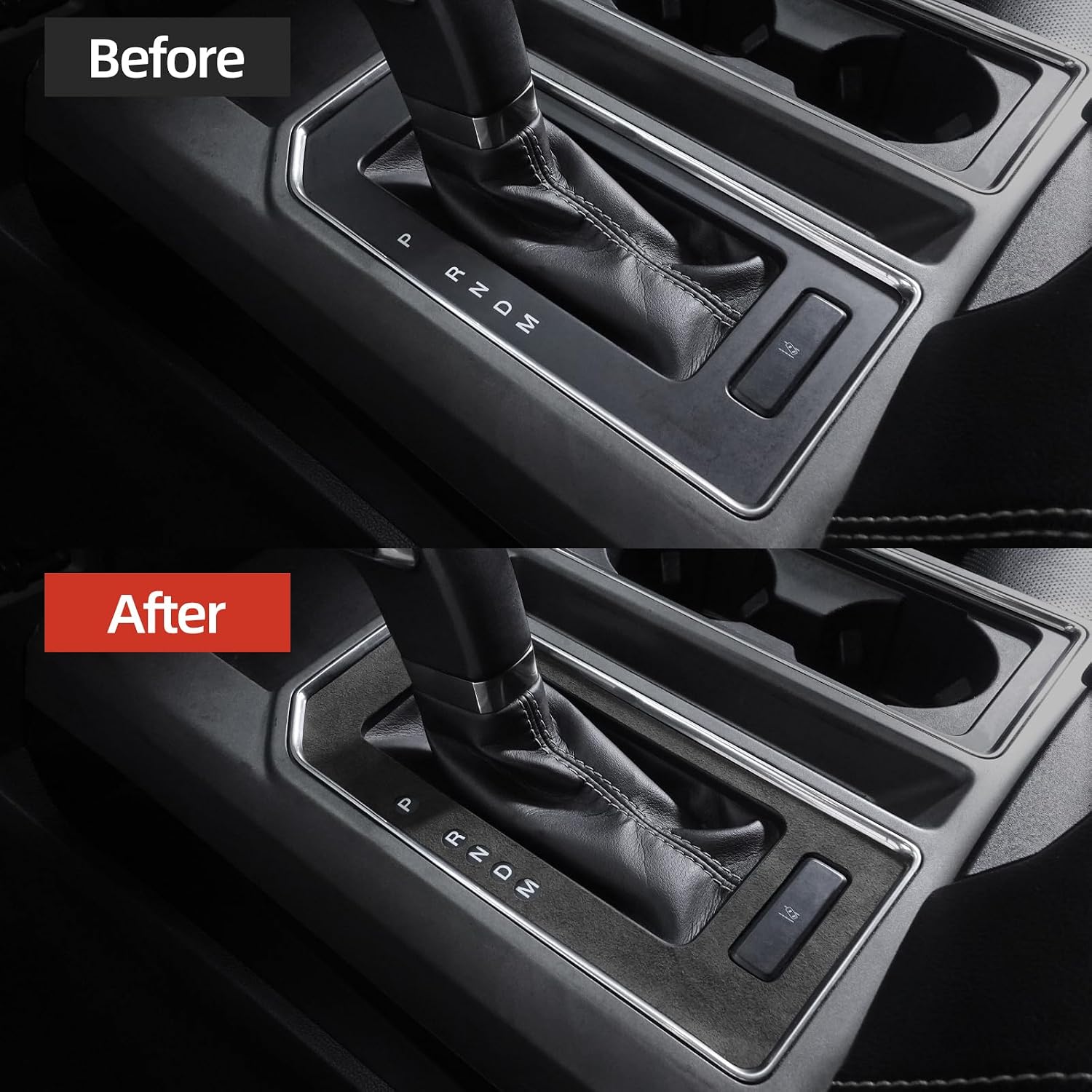 BETTERHUMZ Car Center Console Gear Shift Panel Frame Sticker Compatible with Ford F150 Raptor 2015-2020 Alcantara Carbon Leather Decor Sticker Trim Interior Accessories (Suede Black)