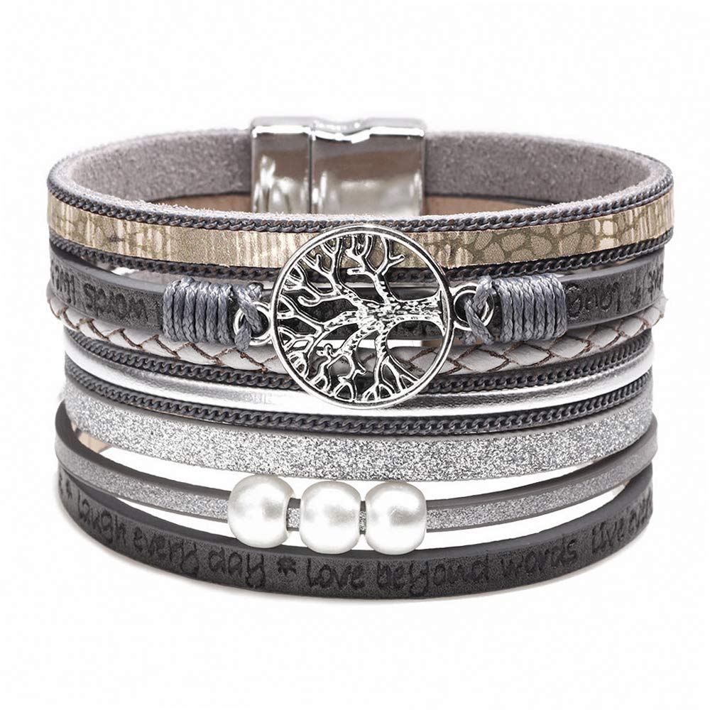 Fesciory Leather Wrap Bracelet for Women, Boho Western Layered Cuff Jewelry | Stackable Bracelets, Easy-On Clasp, Daily Wear, Pairs with Boho Western Outfits, Gift for Women